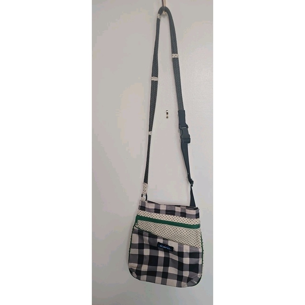 KAVU Crossbody Purse Bag Green With Black White Plaid And Polka dot Multicolor